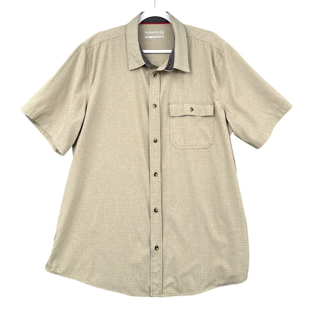 Avalanche Tan Short Sleeve Button Up Chest‎ Pocket Stretch Outdoor Shirt XL